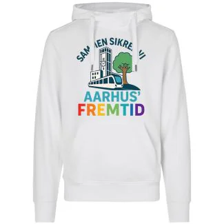 Sammen sikrer vi Aarhus fremtid Hættetrøje i Hvid incl. Print