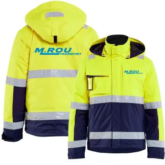 Blåkläder 4870 High Vis Vinterjakke i Gul/Marine ( Incl. lille M. Rou Transport logo på v/Bryst og stort logo på Ryg )