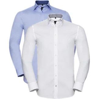Russell Collection Z964, Skjorter Men´s Long Sleeve Tailored Contrast Herringbone Shirt