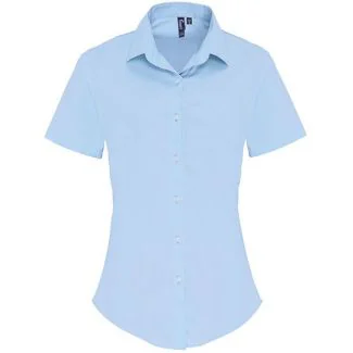 Premier Workwear PW346, Skjorter Women´s Stretch Fit Poplin Short Sleeve Cotton Shirt