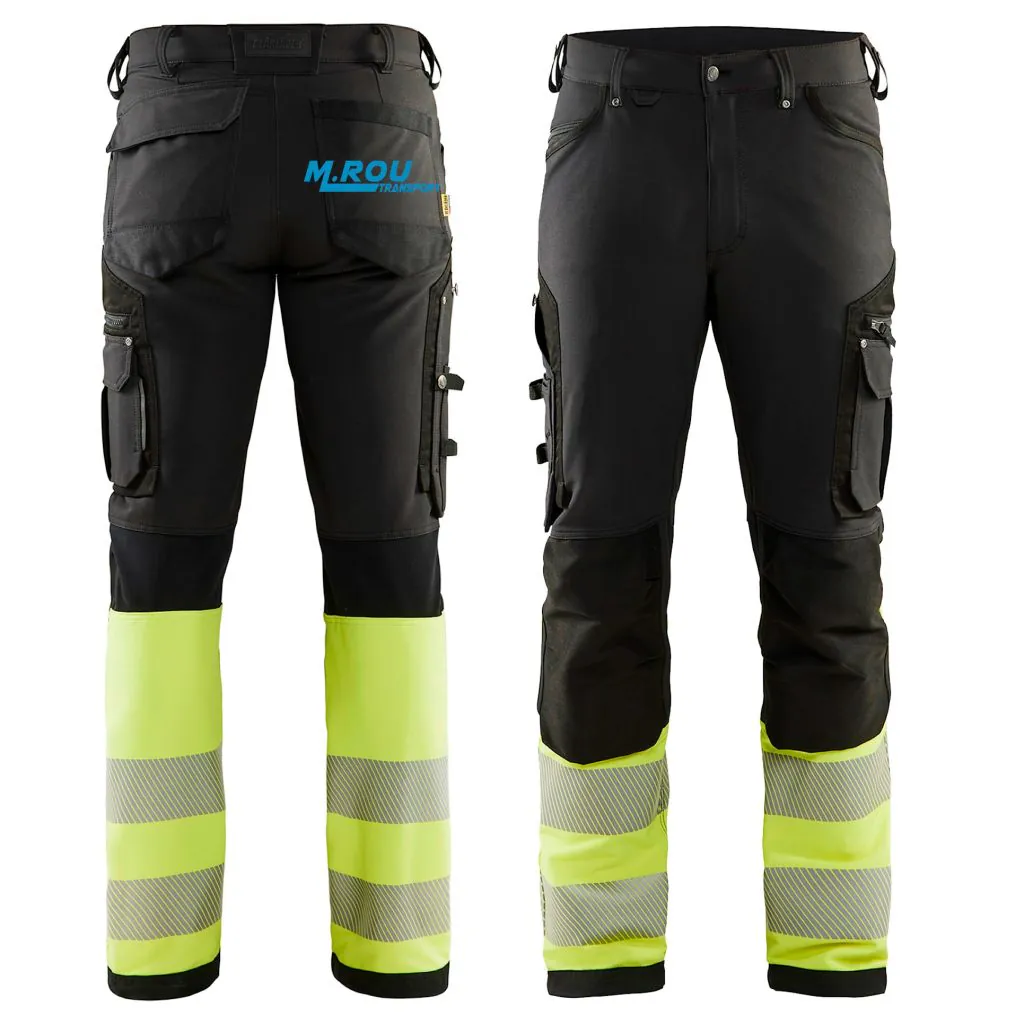 Blåkläder 1193 High Vis 4-vejs stretch arbejdsbukser i Gul/Sort ( Incl. lille M. Rou Transport logo på h/baglomme)