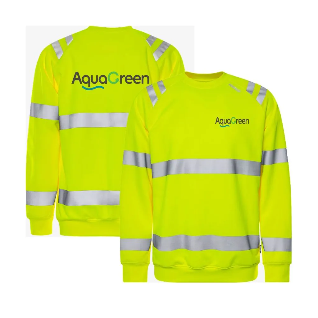 Fristads High-Vis Green Sweatshirt Klasse 3 7862 GPSW i Gul ( Incl. lille AquaGreen logo på v/Bryst og stort logo på Ryg )