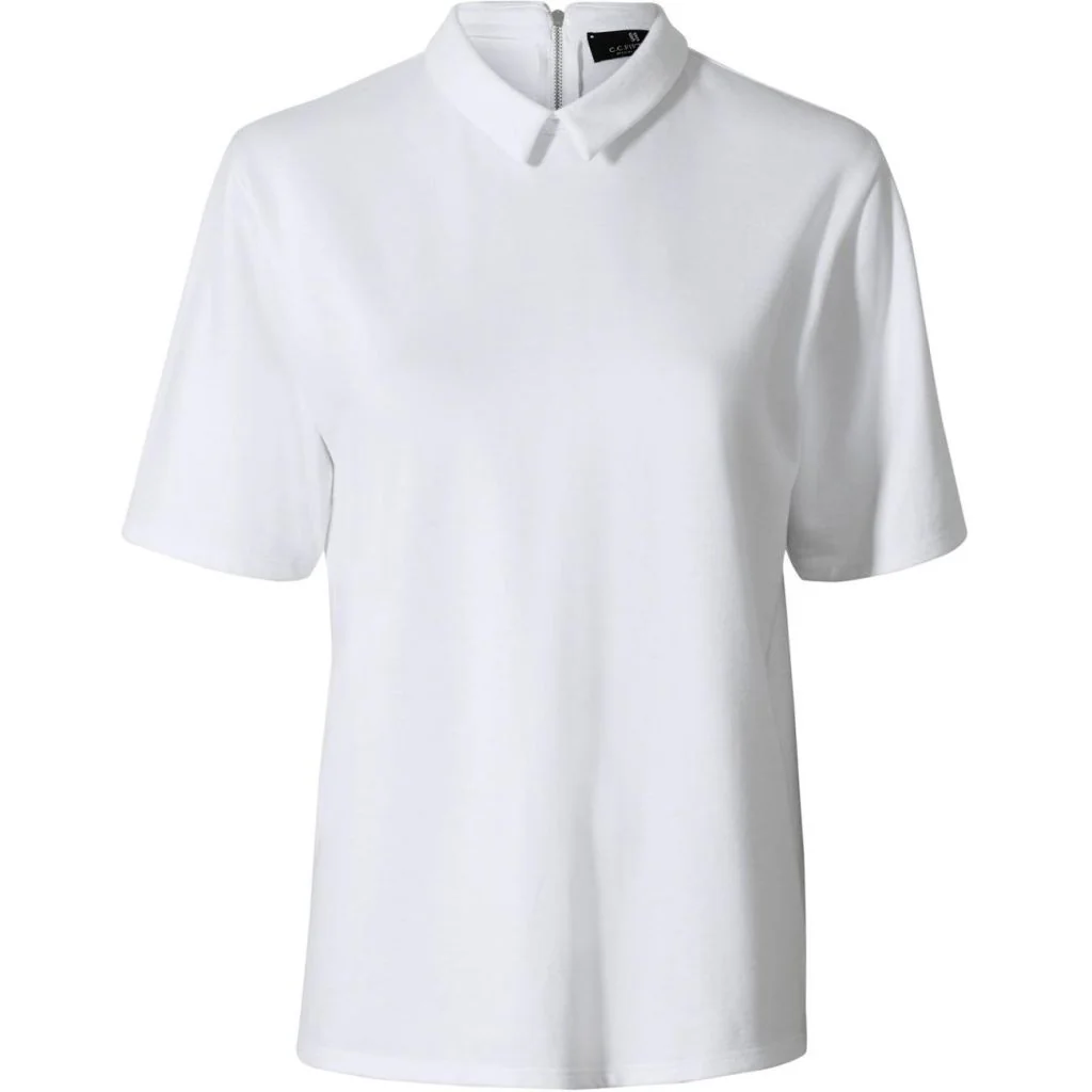 CC55 50174 nice blouse turnover collar 1/4 zip back ss Dame