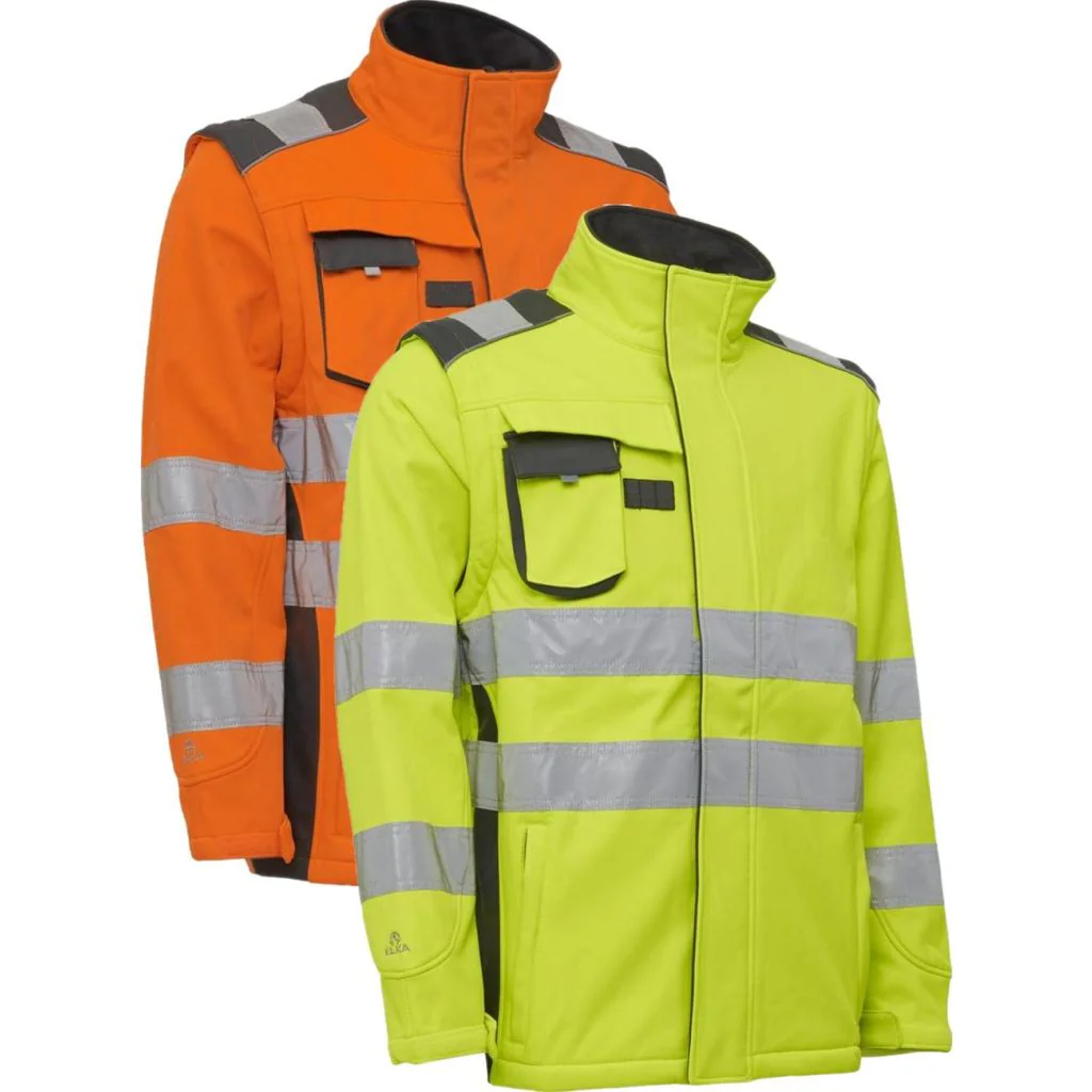 Elka 116504R Visible Xtreme Softshell jakke / Vandtæt Hi-Vis softshelljakke med reflekser og aftagelige ærmer