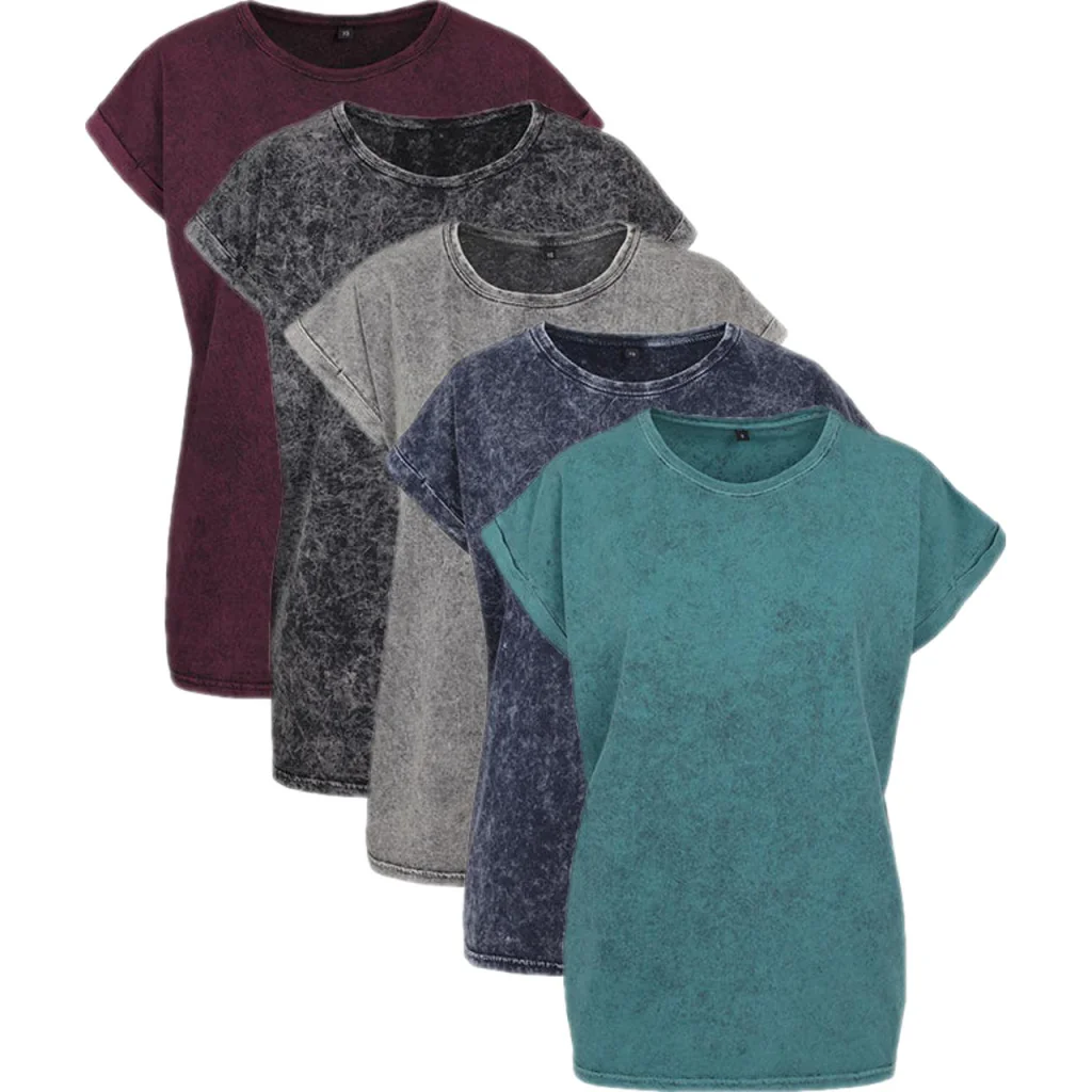 Build Your Brand BY053, T-shirts Ladies´ Acid Washed Extended Shoulder Tee