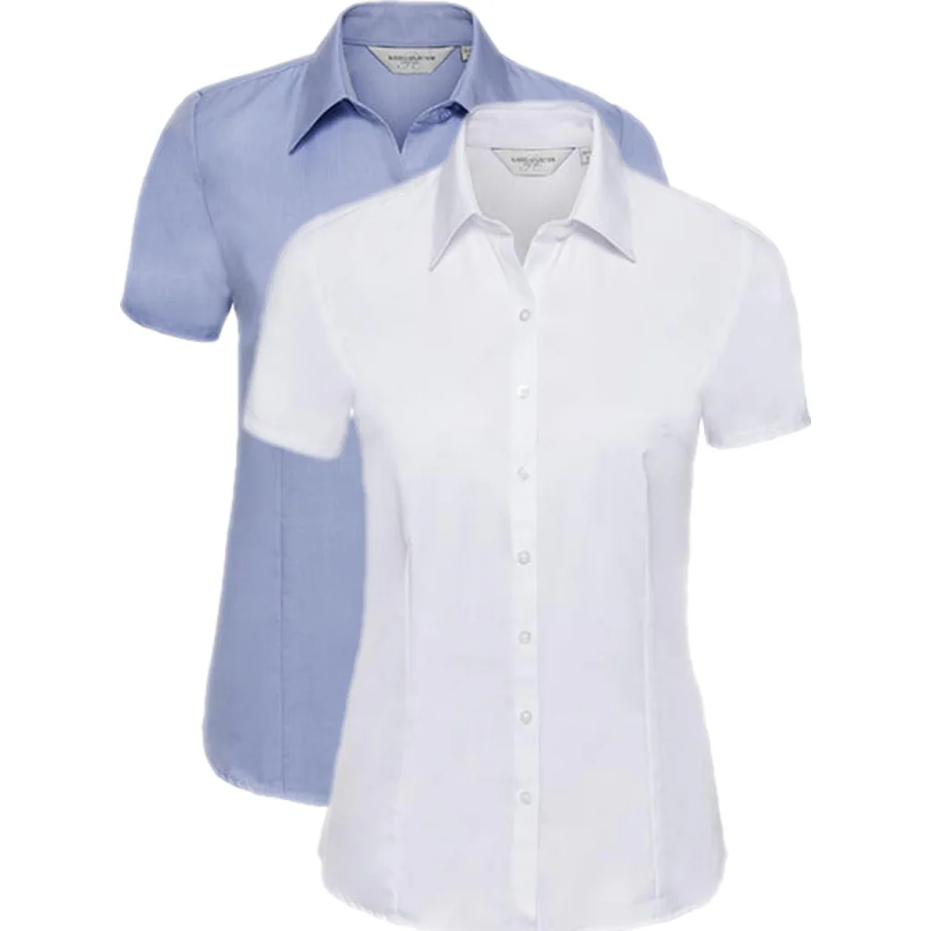 Russell Collection Z963, Skjorter Men´s Short Sleeve Tailored Herringbone Shirt