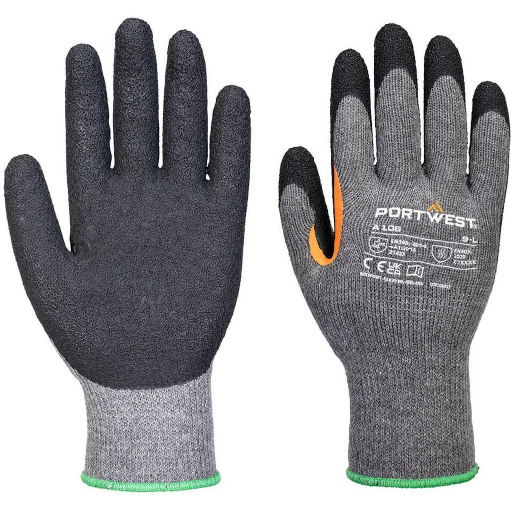 Portwest A106 Grip 10 Latex forstærket tommelfingerhandske (Pk12)