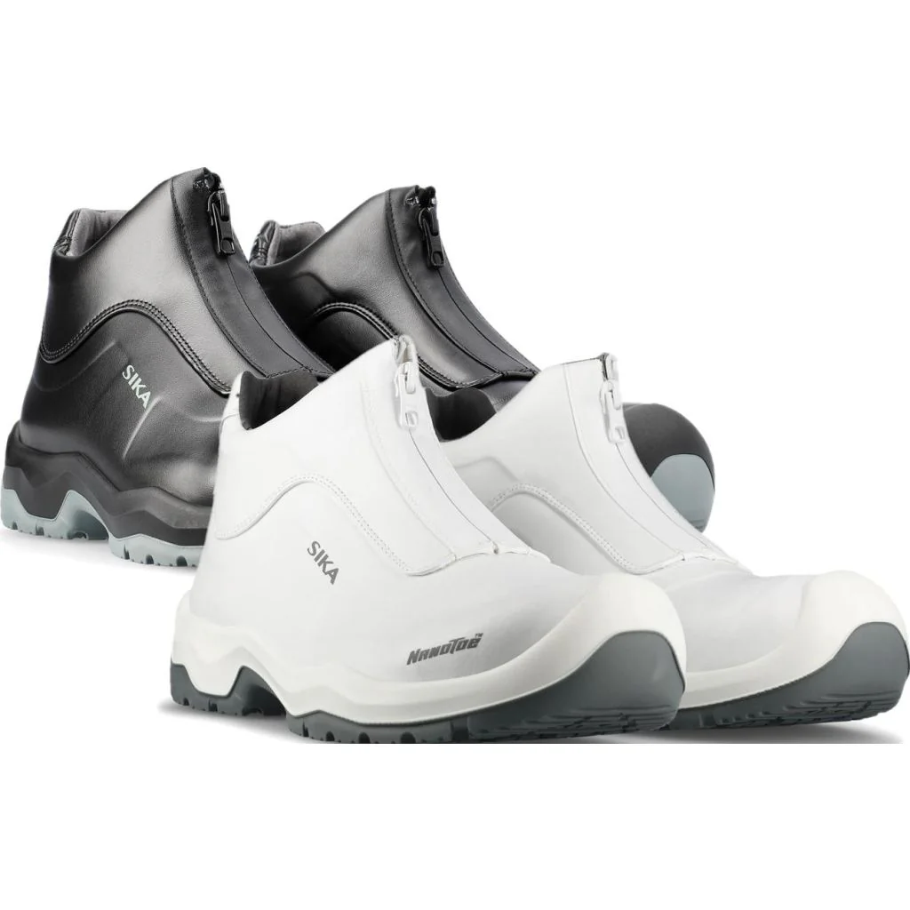 Sika 202511 Front 1.1 S2 Sikkerhedstøvlet med ekstra skridhæmmende og rengøringsvenlig støvlet med lynlås, elastik over vrist og Nanotoe™