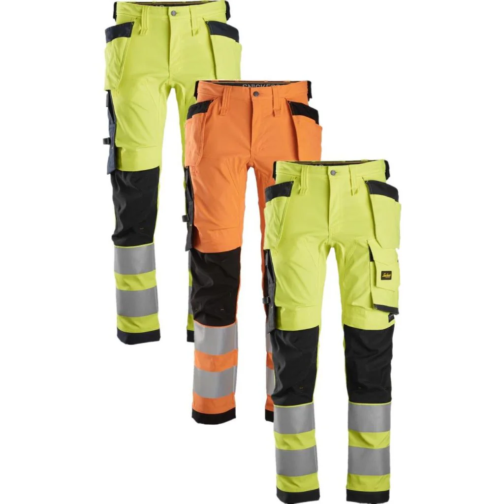 Snickers 6243 high-vis stretch bukser med hylsterlommer, klasse 2 / Hængelommer