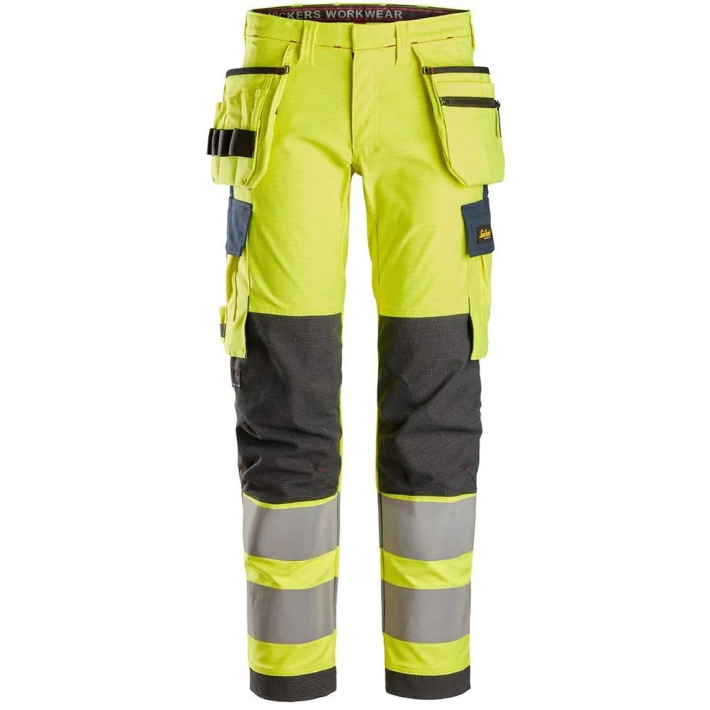 Snickers 6268 protecwork, high-vis arbejdsbukser i stretch med hylsterlommer, klasse 2 / Hængelommer