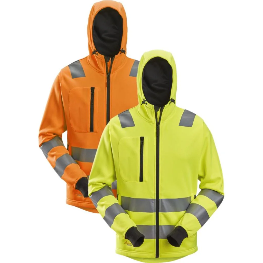 Snickers 8039 high-vis hættetrøje med lang lynlås, klasse 2/3 / Hoodie / Trøje