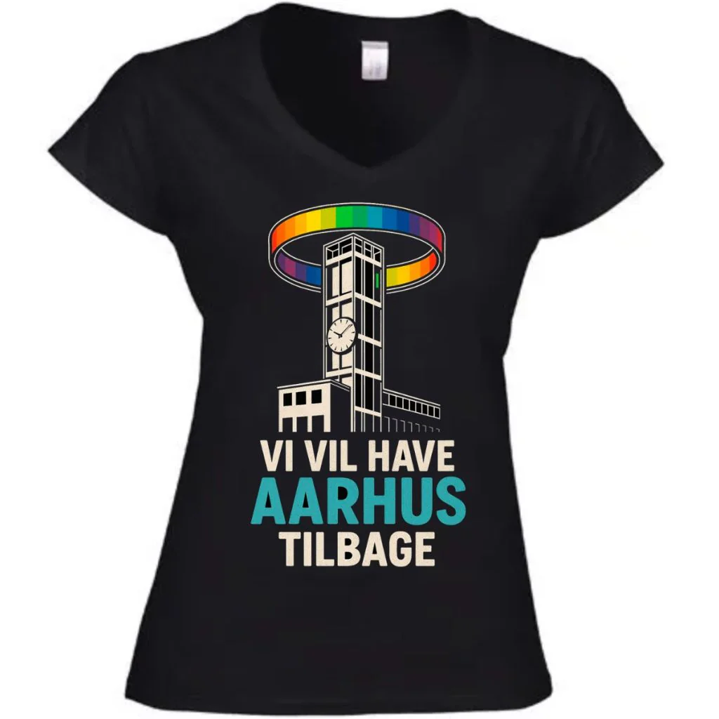 Vi vil have Aarhus tilbage Dame T-shirts med V/hals i Sort incl. Print
