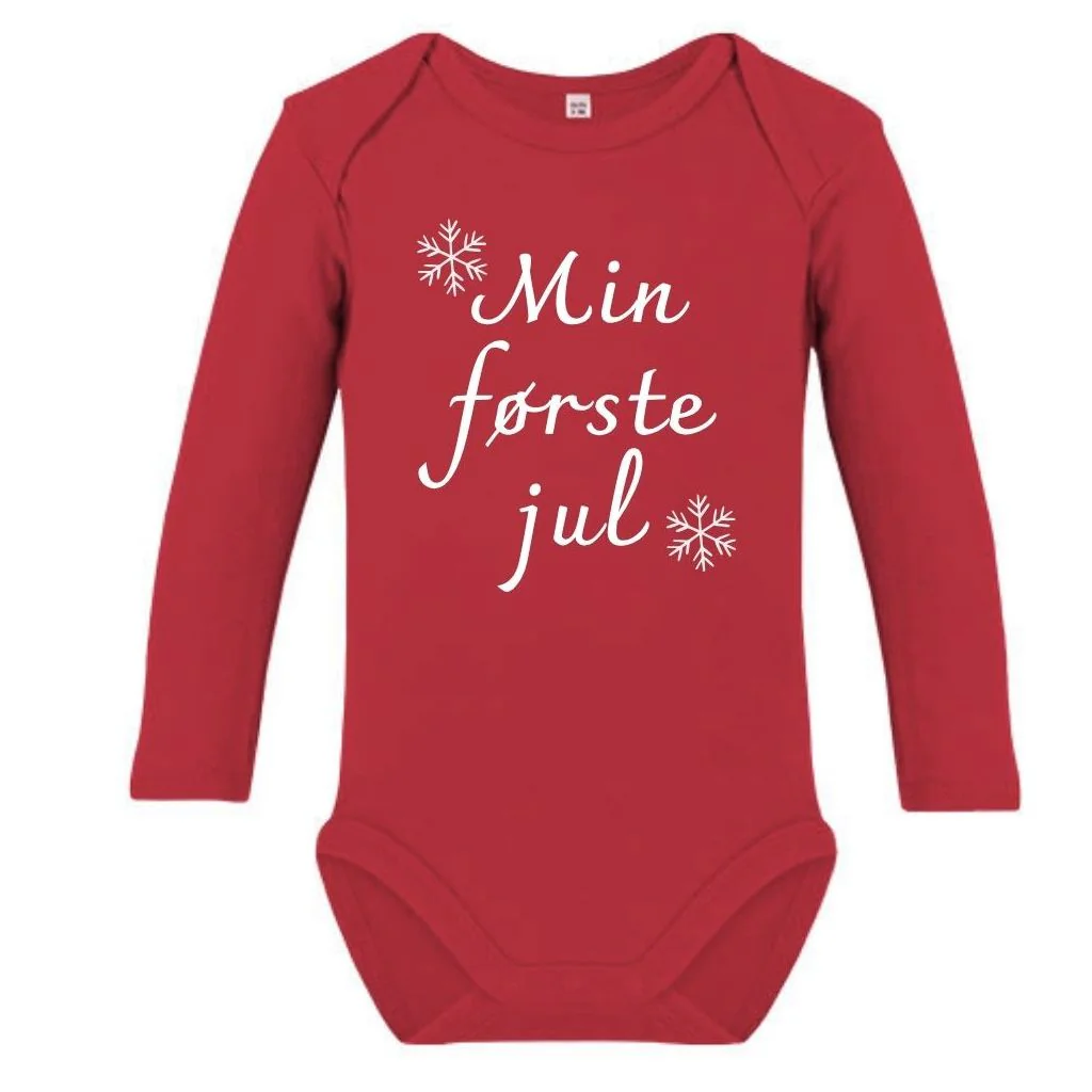 Min første jul - Organic Baby Bodysuit Long Sleeve - Langærmet babybodystocking incl. Print