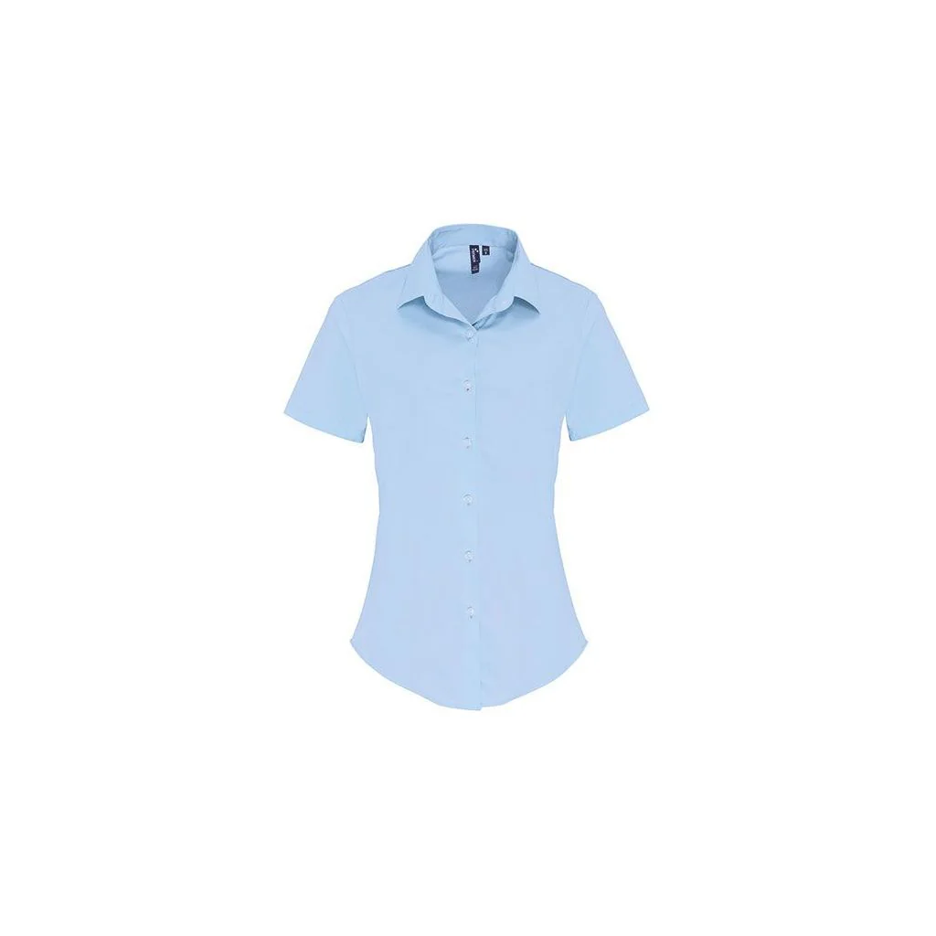 Premier Workwear PW346, Skjorter Women´s Stretch Fit Poplin Short Sleeve Cotton Shirt