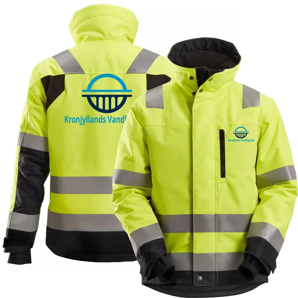 Kronjyllands Vandbyg High-Vis Vinterjakke, Klasse 3, i farve Gul/Sort ( Incl. Lille logo på V/Bryst og Stort logo på Ryg )